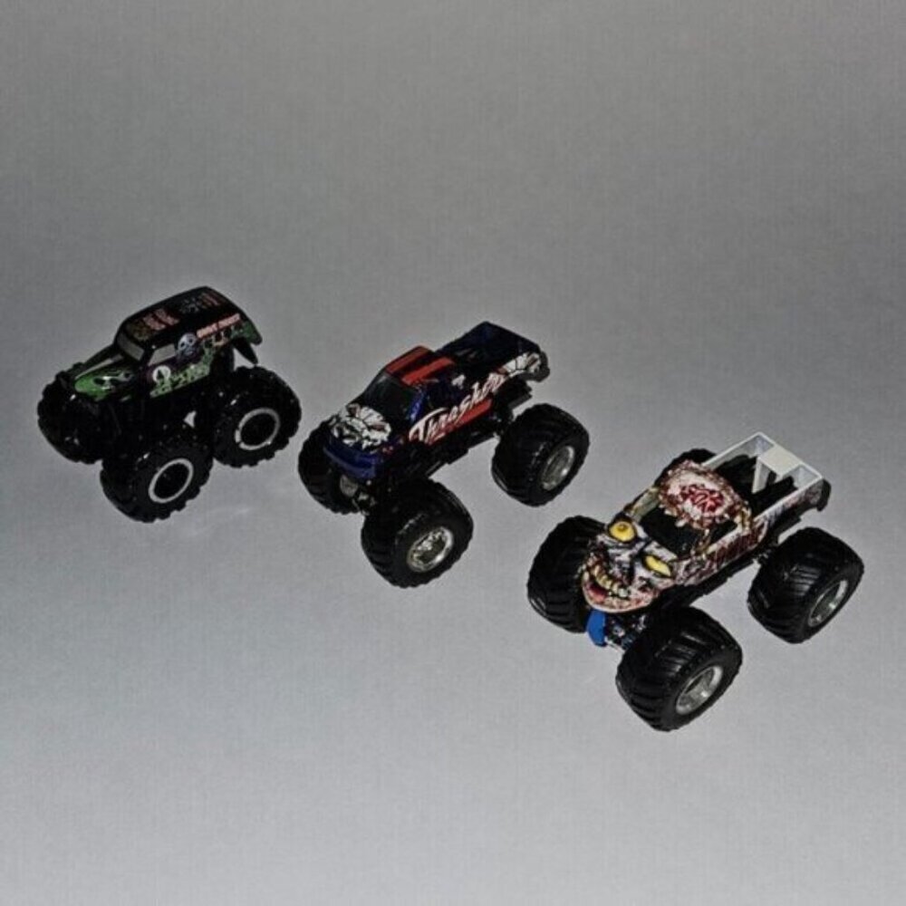 3 Hot Wheels Monster Truck Jam Lot Grave Digger Thrasher Zombie Blue Tie 2015